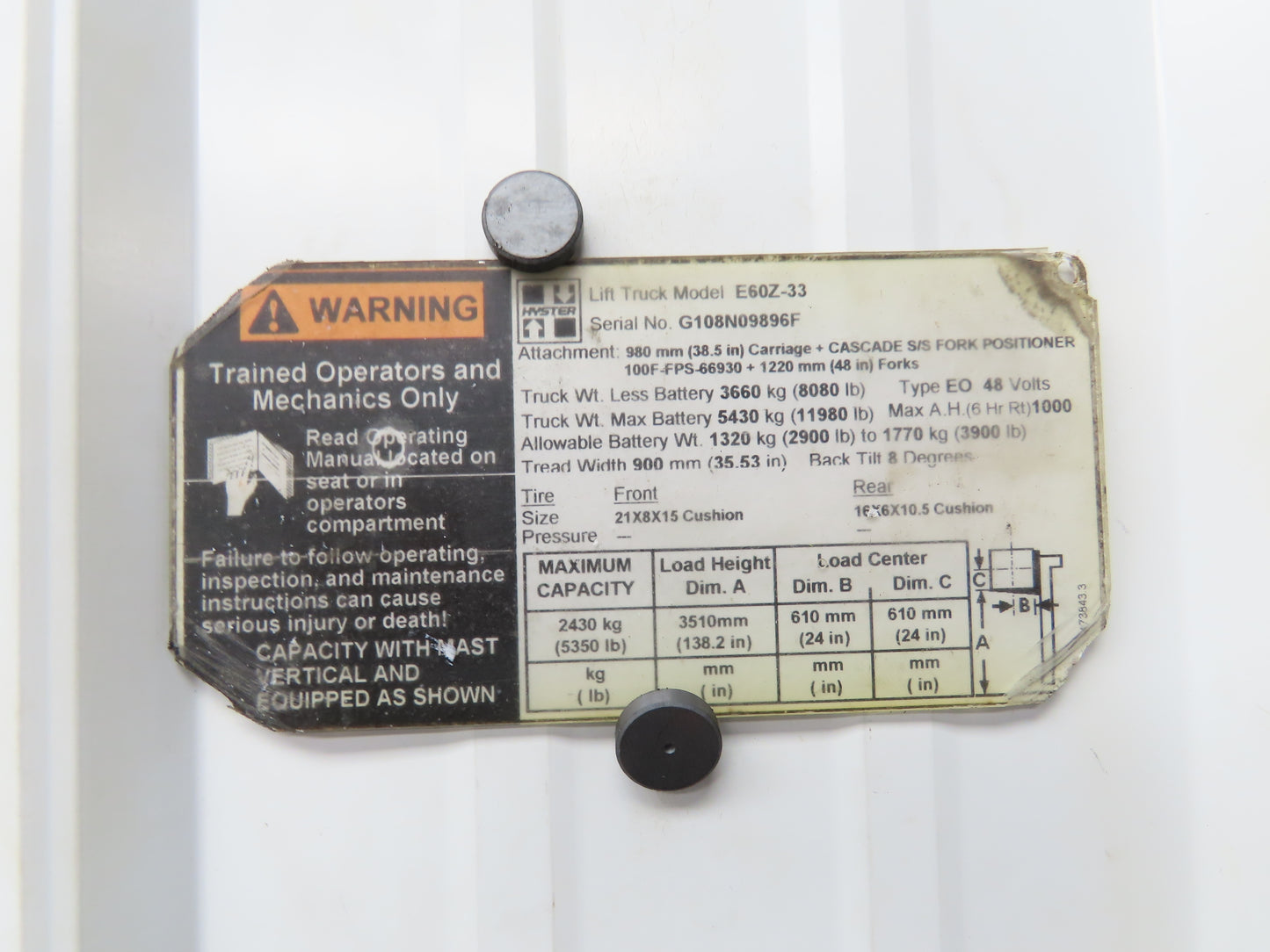 Hyster E60Z-33 Electric Forklift Rear Axle Dual Hydraulic Steering Assembly