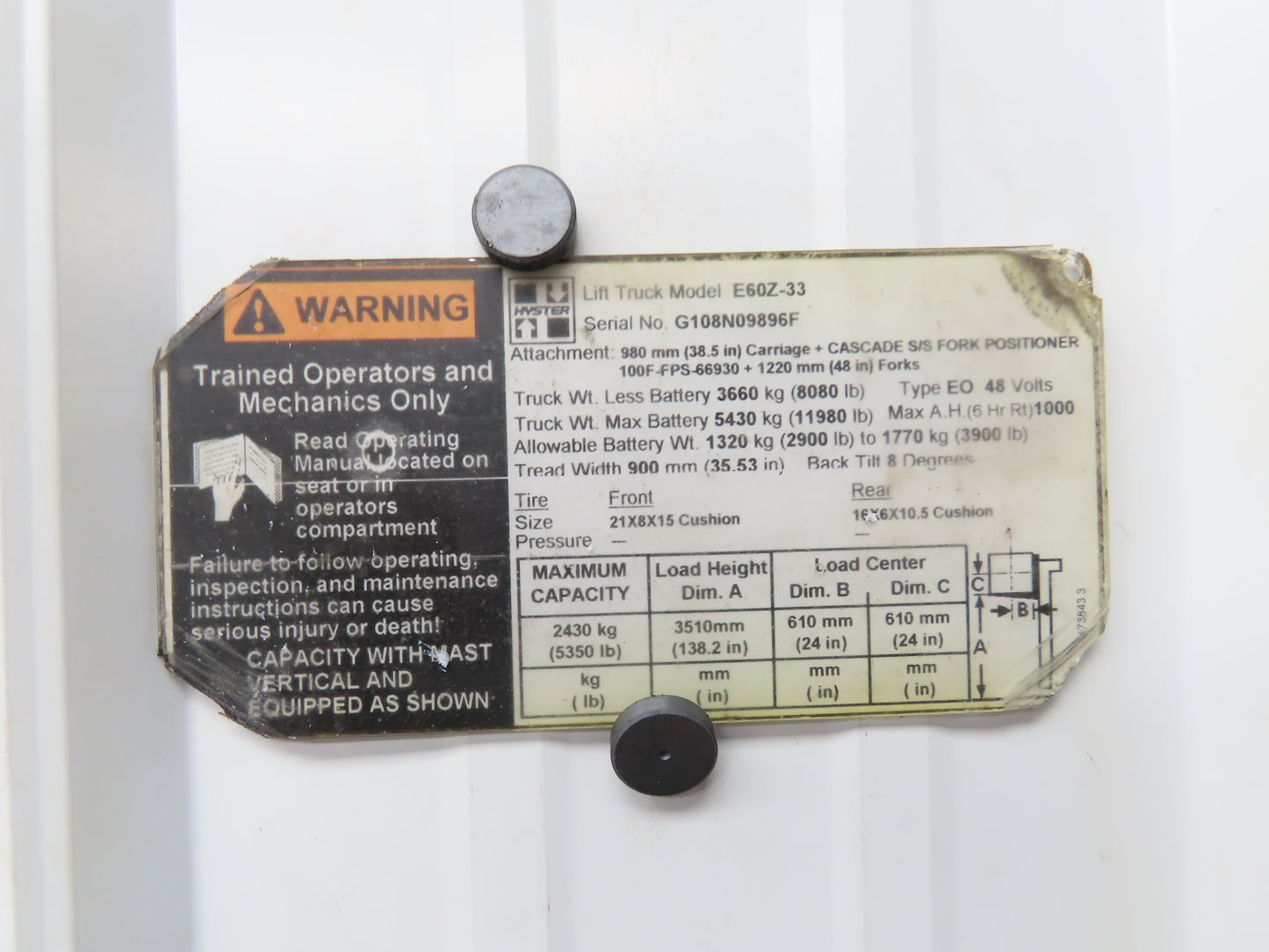 Hyster E60Z-33 Electric Forklift Rear Axle Dual Hydraulic Steering Assembly