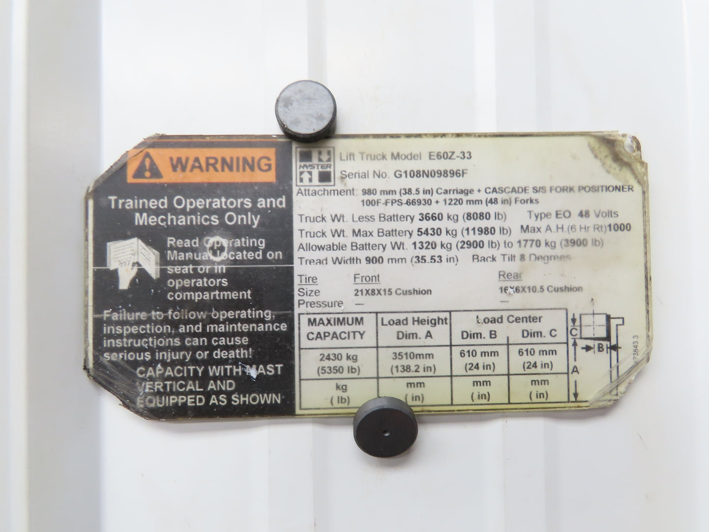 Hyster E60Z-33 Forklift Front Dual Wheel Drive Axle Assembly 6-Lug & Park Brake
