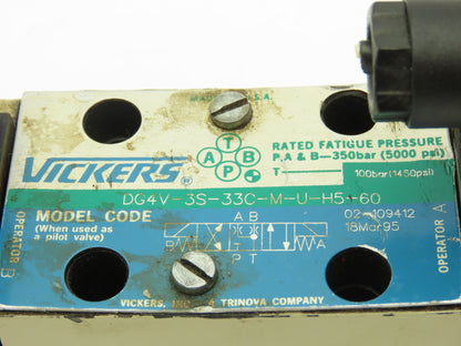 Vickers DG4V-3S-33C-M-U-H5-60 Hydraulic Directional Solenoid Valve 24V Lot of 2