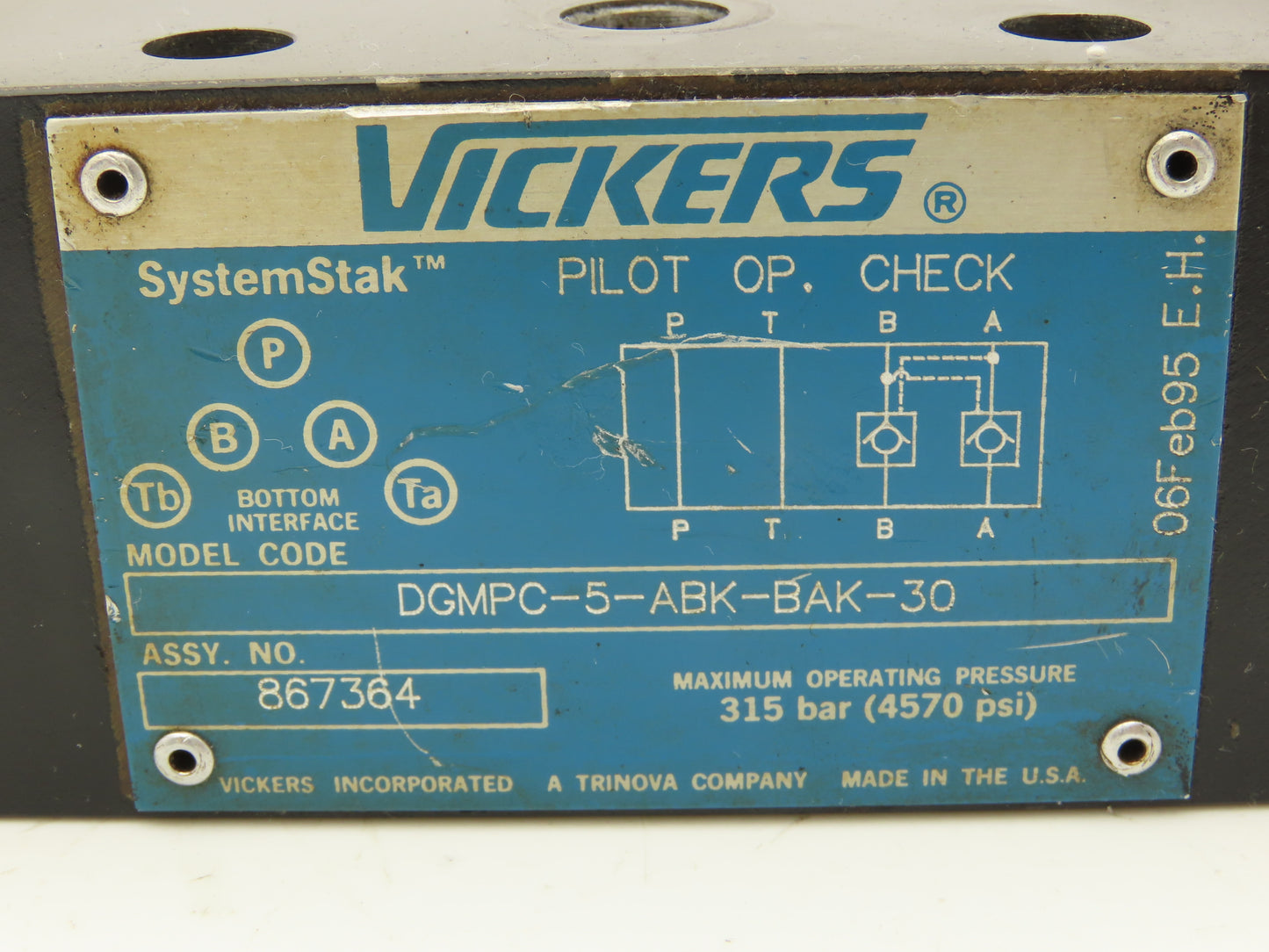 Vickers DGMPC-5-ABK-BAK-30 System Stack Hydraulic Check Valve Sandwich 4570 PSI