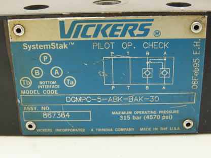 Vickers DGMPC-5-ABK-BAK-30 System Stack Hydraulic Check Valve Sandwich 4570 PSI