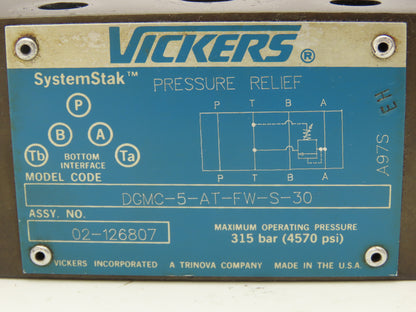 Vickers DGMC-5-AT-FW-S-30 SystemStak Hydraulic Pressure Relief Valve 4570 PSI