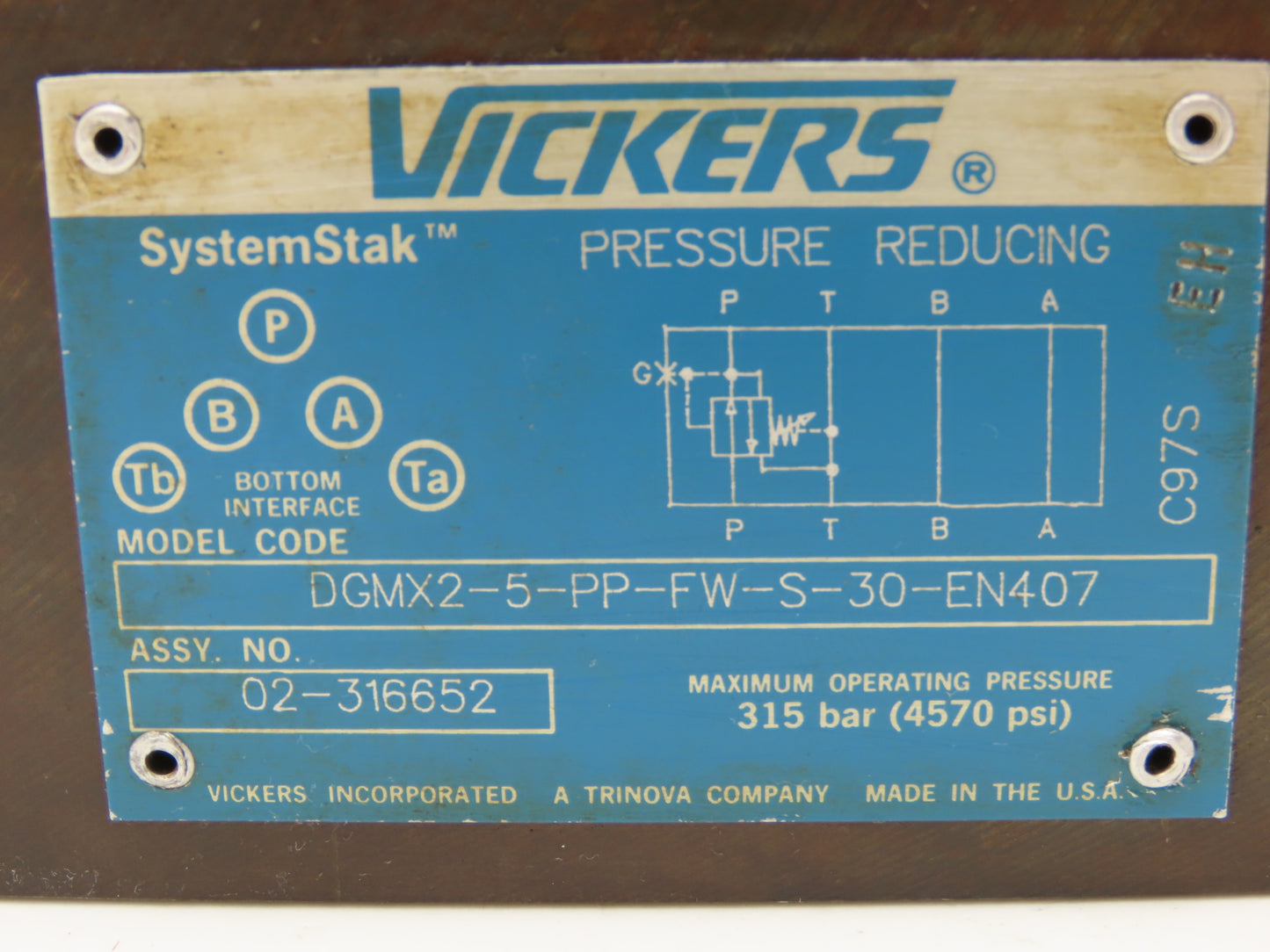 Vickers DGMX25PPFWS30EN407 SystemStak Hydraulic Pressure Reducing Valve 4570 PSI