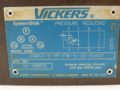 Vickers DGMX25PPFWS30EN407 SystemStak Hydraulic Pressure Reducing Valve 4570 PSI