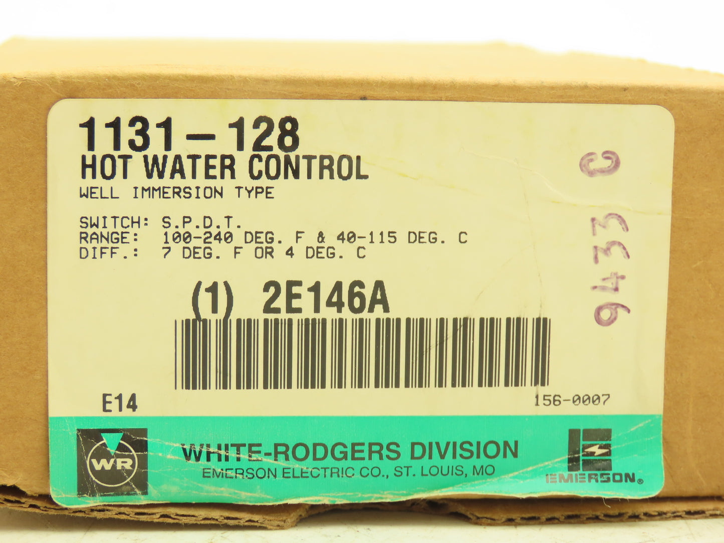 White Rodgers 1131-128 Hot Water Control Well Immersion Switch SPDT 100-240 Deg