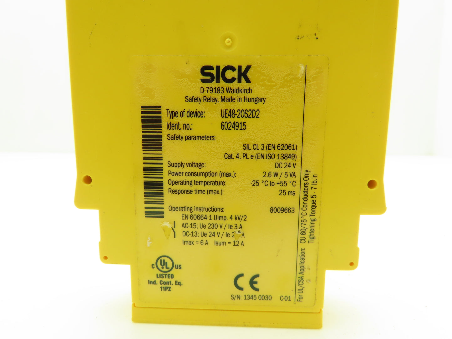 Sick UE48-20S2D2 Machine Safety Relay Module 24V 25ms Response Time Din Mount