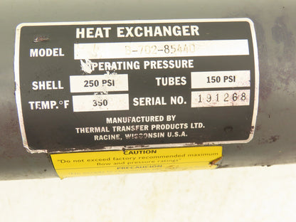 Thermal Transfer B-702-85440 Brass Shell & Tube Heat Exchanger 2-Pass 3/4x1"npt