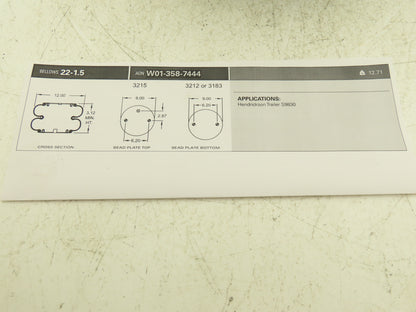 Firestone W01-358-7444 Airide Air Spring Air Bag 12" OD 9" Plate 22D 1.5