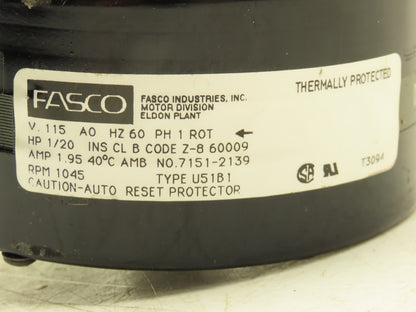 Fasco 7151-2139 Electric Motor 115V 1/20Hp 1045 Rpm Type U51B1 Auto Reset