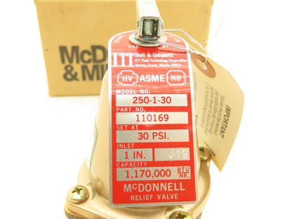 McDonnell & Miller 250-1-30 Pressure Relief Valve 1" NPT 30 PSI Bronze Rev 7