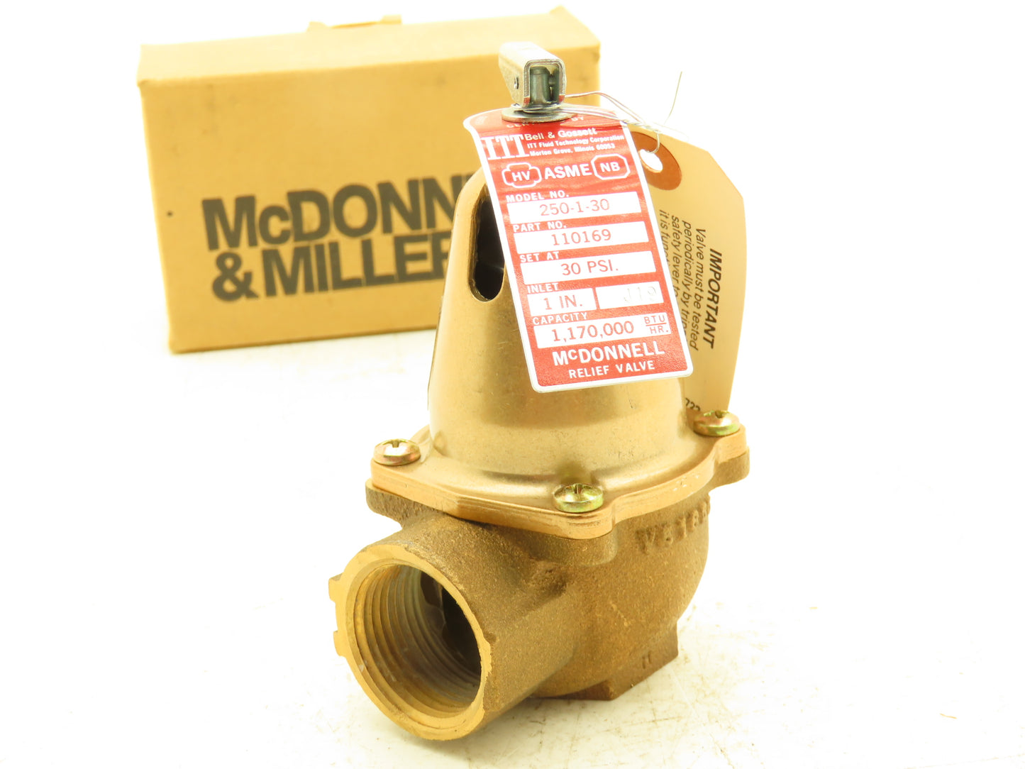 McDonnell & Miller 250-1-30 Pressure Relief Valve 1" NPT 30 PSI Bronze Rev 7