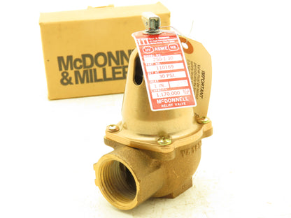 McDonnell & Miller 250-1-30 Pressure Relief Valve 1" NPT 30 PSI Bronze Rev 7