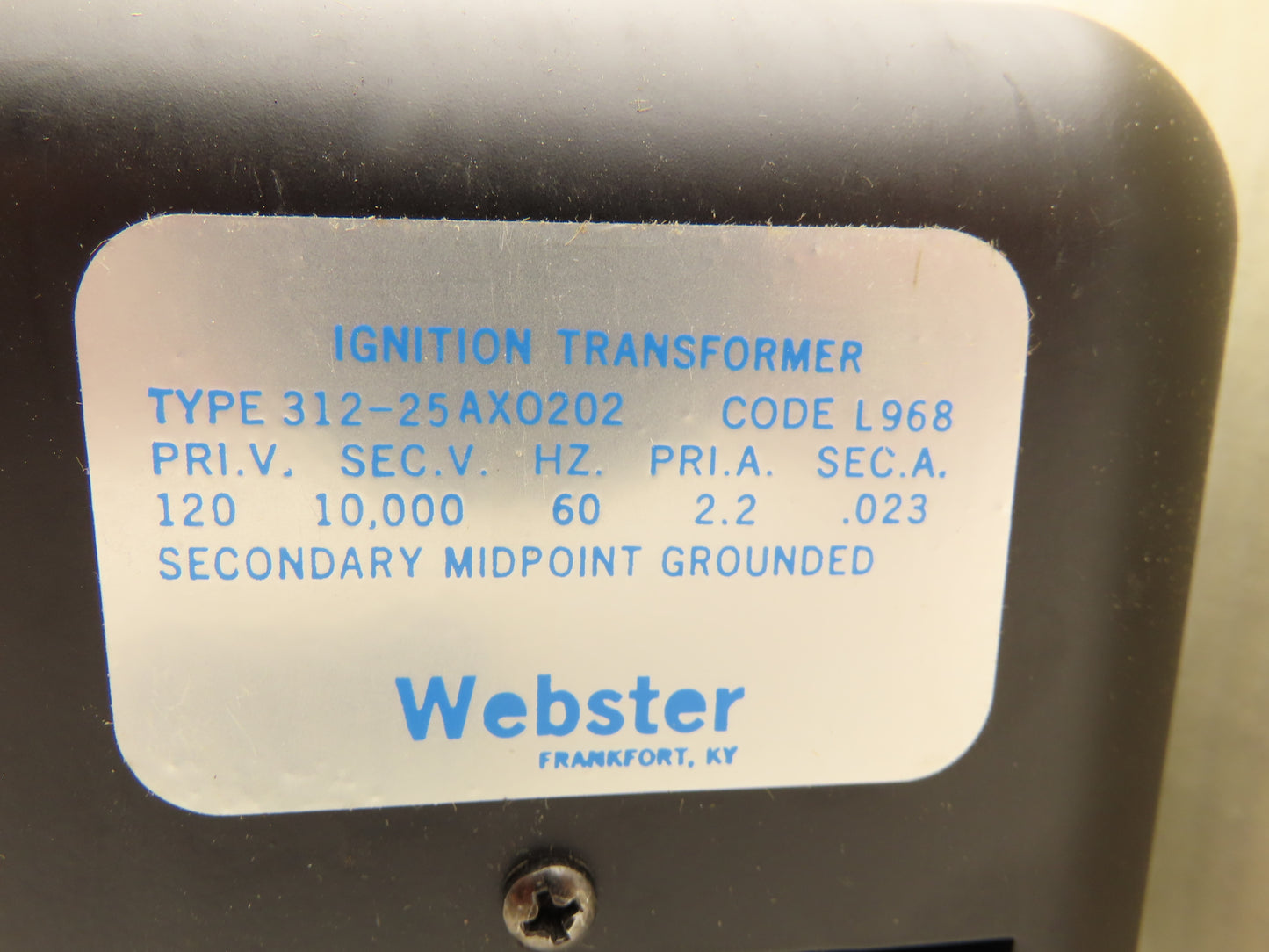 Webster 312-25AXO202 Ignition Transformer 3 Way Service Saver Pri 120V Vintage