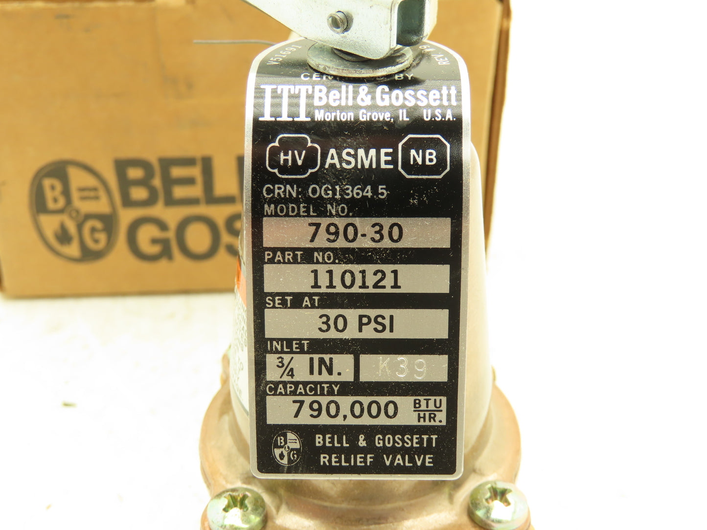 Bell & Gossett 790-30 ASME Safety Pressure Relief Valve 3/4"NPT 30 PSIG Bronze
