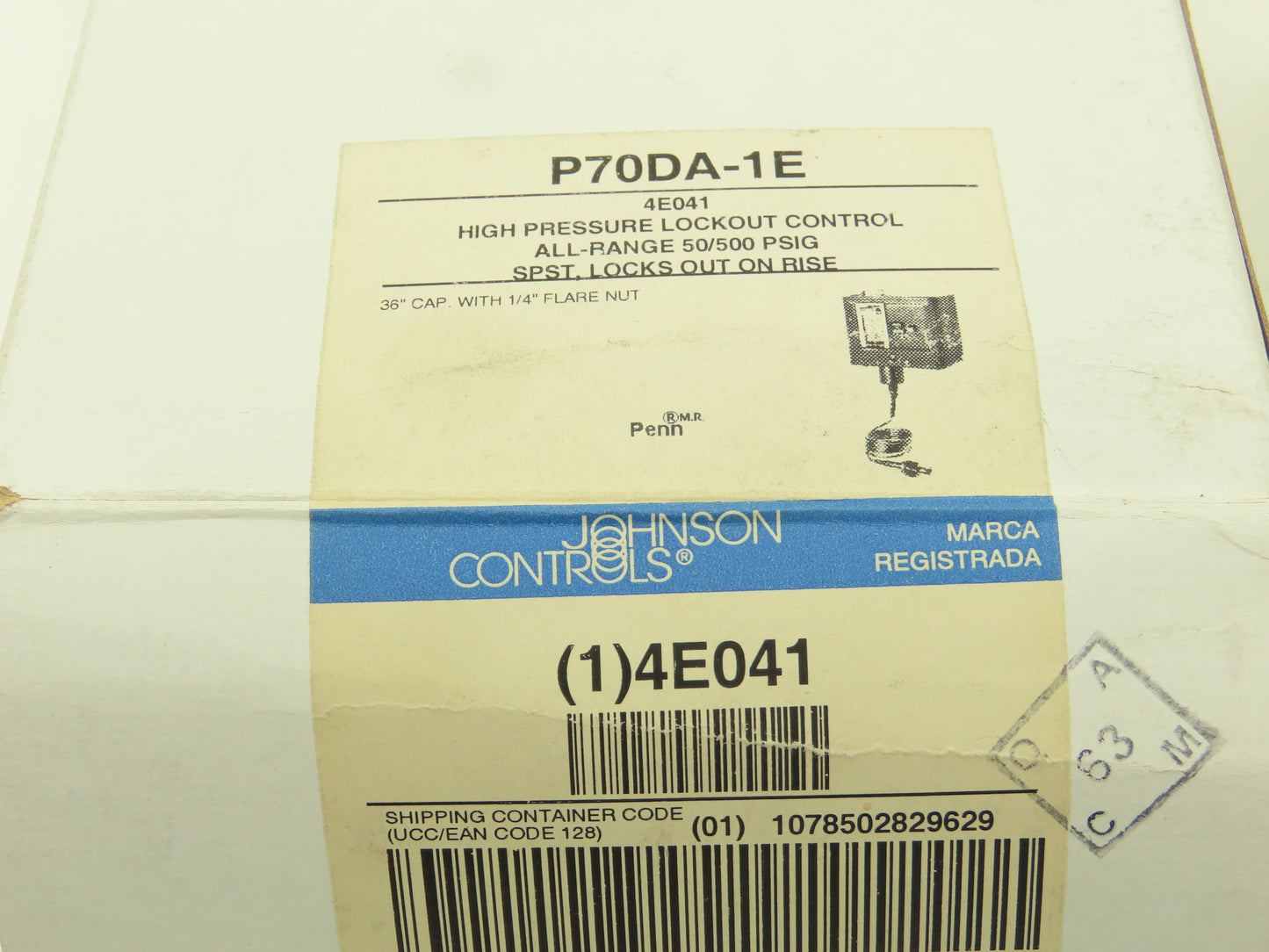 Johnson Controls 4E041 High Pressure Lockout Control 50-500 PSIG 36" Capillary
