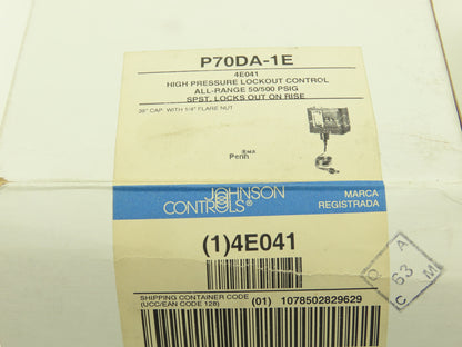 Johnson Controls 4E041 High Pressure Lockout Control 50-500 PSIG 36" Capillary
