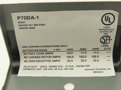 Johnson Controls 4E041 High Pressure Lockout Control 50-500 PSIG 36" Capillary
