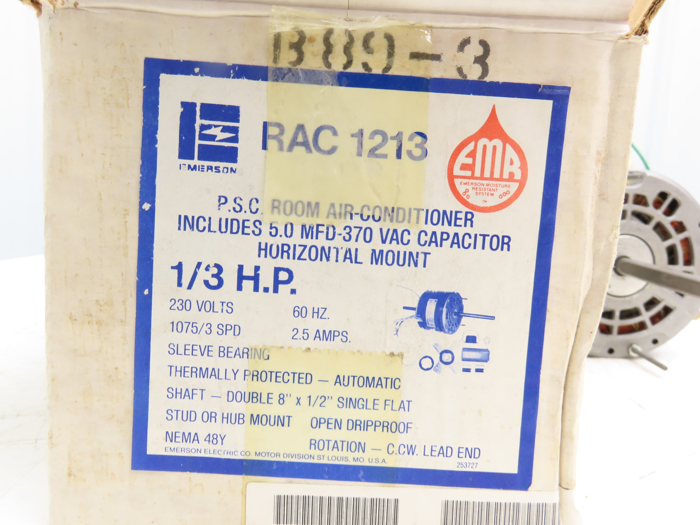 Emerson RAC 1213 AC Motor 1/3 HP 1075RPM 230V 60Hz Double Shaft