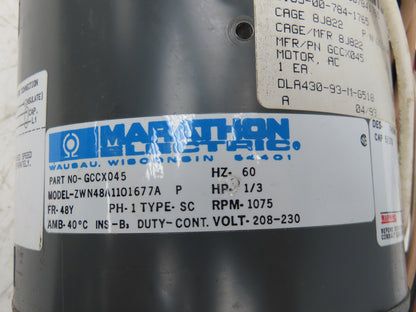 Marathon ZWN48A1101677A AC Fan Motor 1/3 HP 1075RPM 230V 1Ph 60Hz Double End