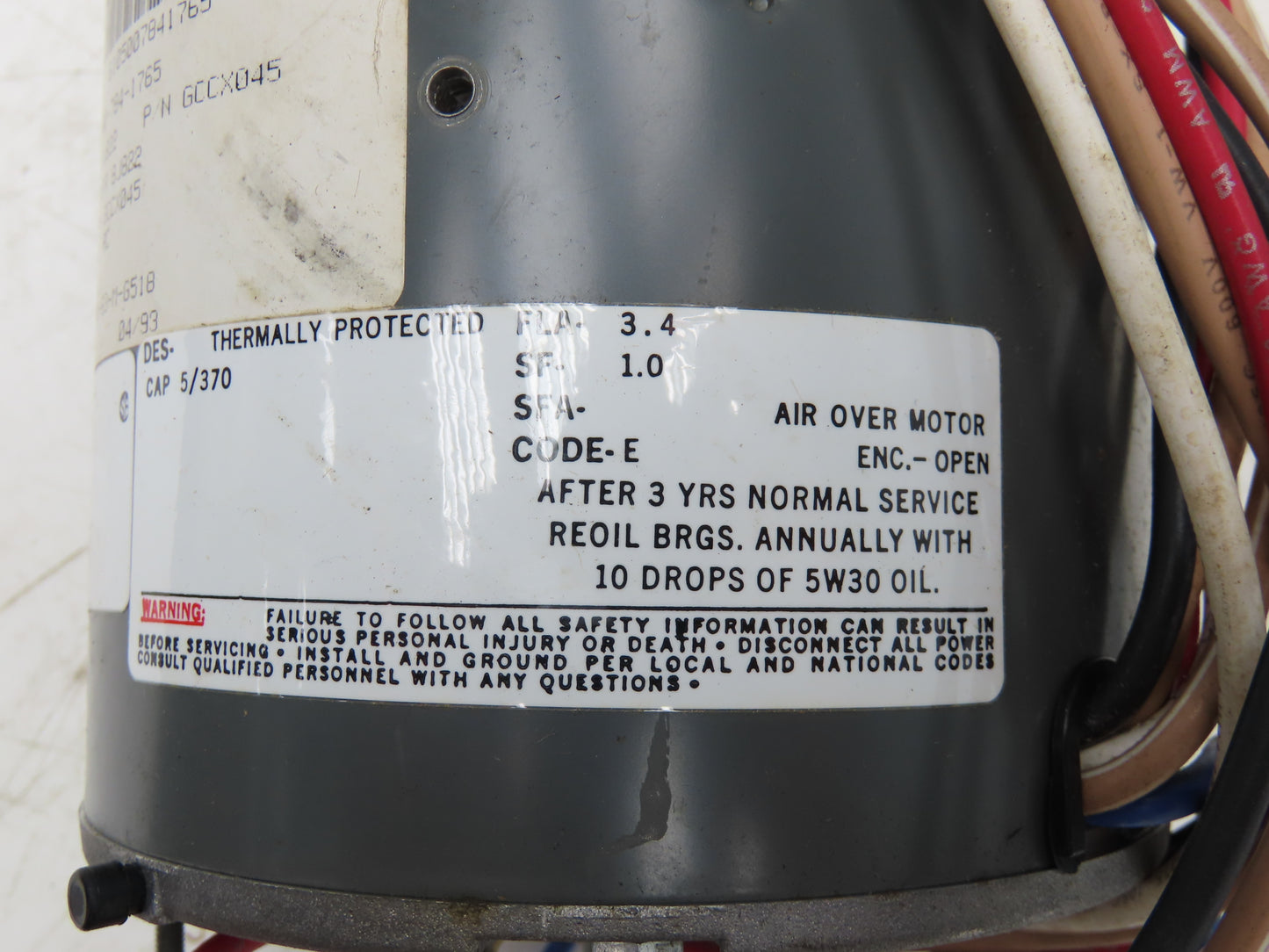 Marathon ZWN48A1101677A AC Fan Motor 1/3 HP 1075RPM 230V 1Ph 60Hz Double End