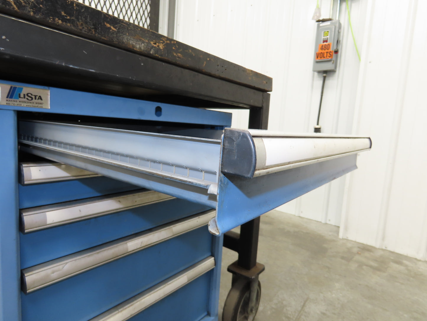 Lista Workbench Wood Top 48x30" 6 Drawer Tool Storage Cabinet Mesh Back Rack