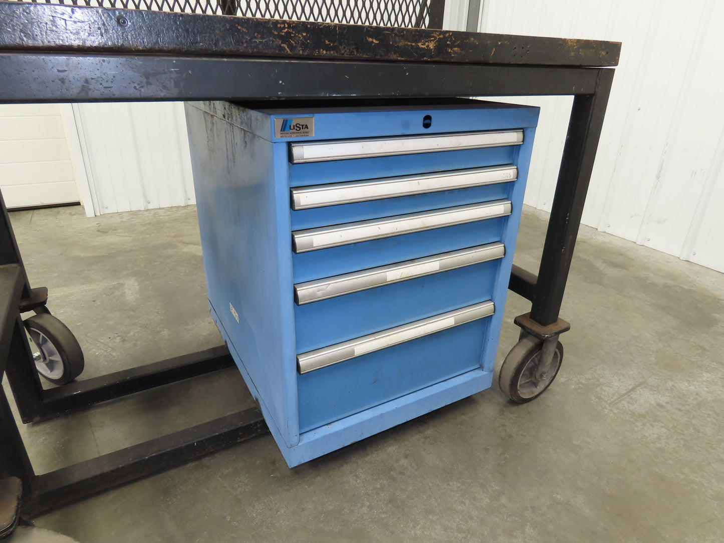 Lista Workbench Wood Top 48x30" 6 Drawer Tool Storage Cabinet Mesh Back Rack