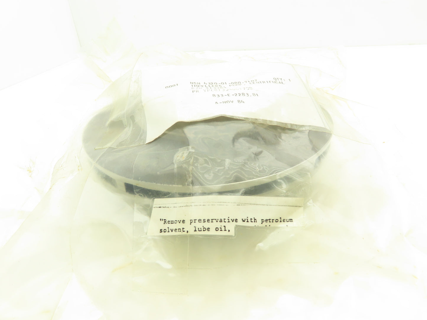 NSN 4320-01-080-7107 Centrifugal Pump Impeller 2-3/8" Bore 8"OD