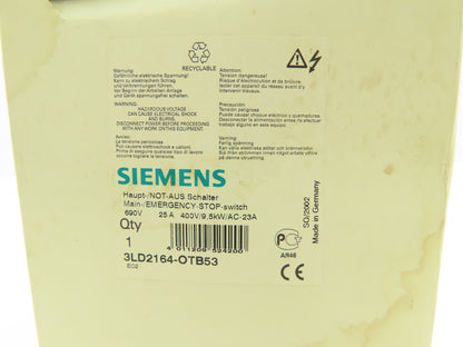 Siemens 3LD2164-OTB53 Disconnector Switch Main Emergency Stop 400VAC 25A 9.5kW