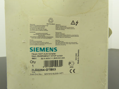 Siemens 3LD2164-OTB53 Disconnector Switch Main Emergency Stop 400VAC 25A 9.5kW