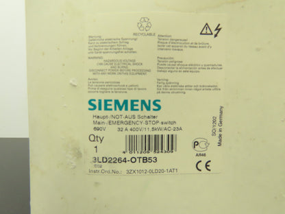 Siemens 3LD2164-OTB53 Disconnector Switch Main Emergency Stop 400VAC 25A 9.5kW
