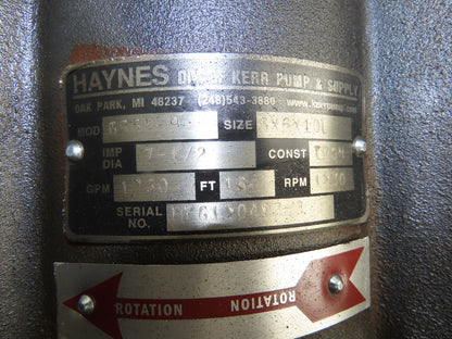 Haynes 6552-9 Vertical Centrifugal Pump 6x6" Flanged 1260gpm 10Hp Motor 230/460V