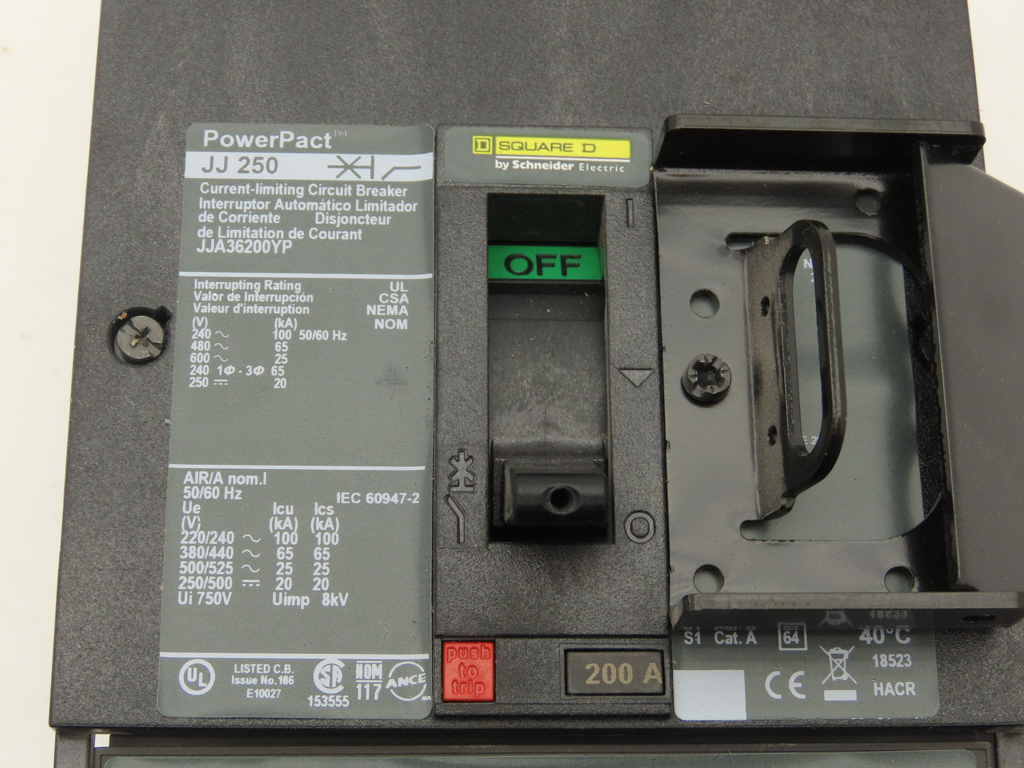 Schneider JJA36200YP Square D Powerpact 200A Circuit Breaker 600V 3 Pole I-Line