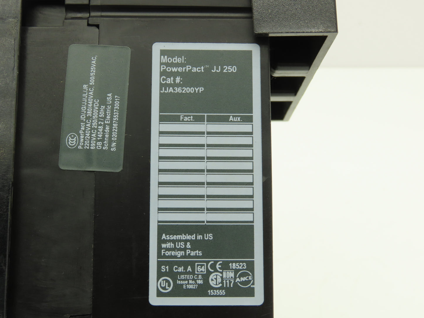 Schneider JJA36200YP Square D Powerpact 200A Circuit Breaker 600V 3 Pole I-Line