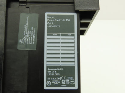 Schneider JJA36200YP Square D Powerpact 200A Circuit Breaker 600V 3 Pole I-Line