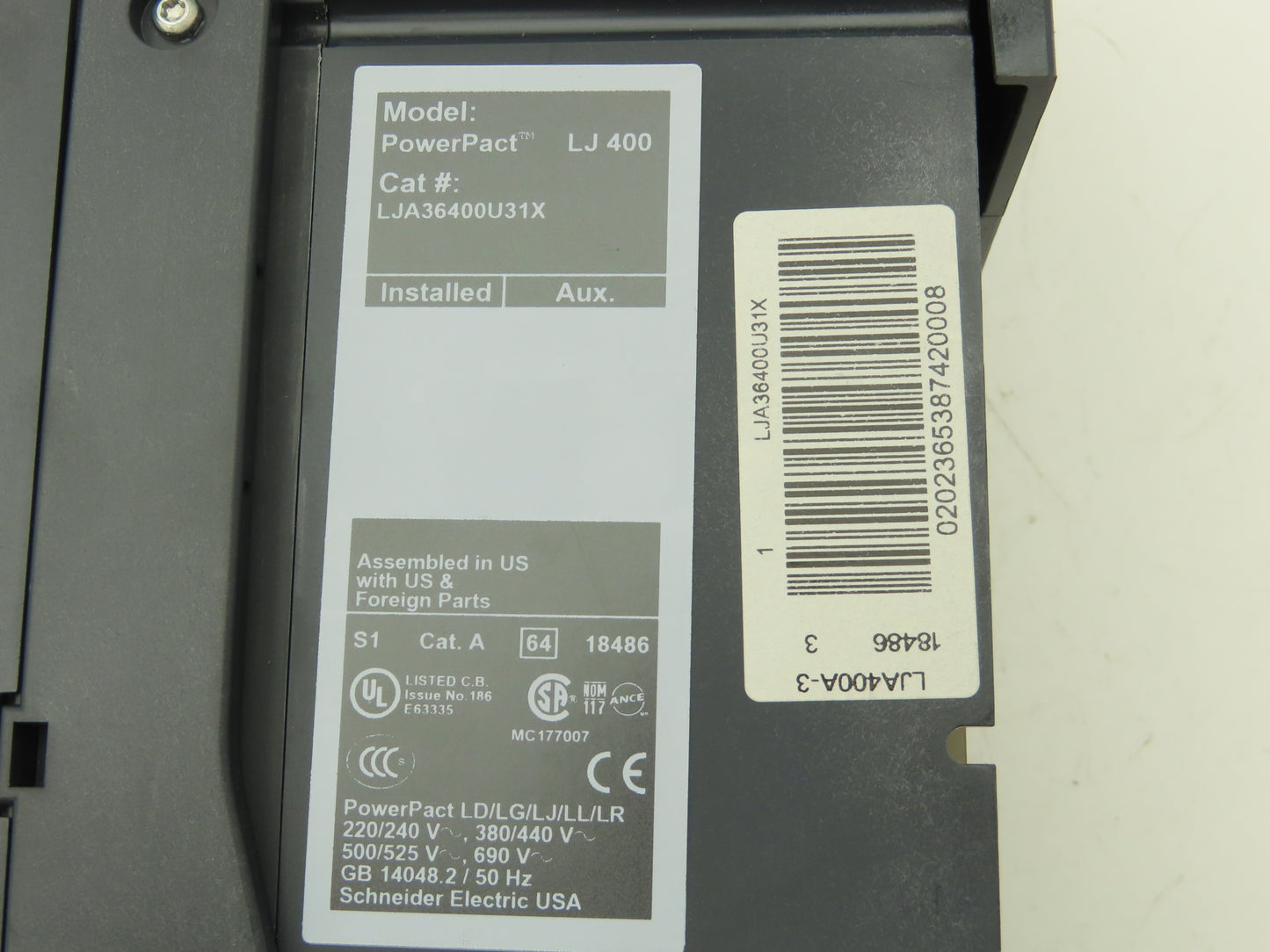 Schneider LJA36400U31X Square D Powerpact 400A Circuit Breaker 600V I-Line