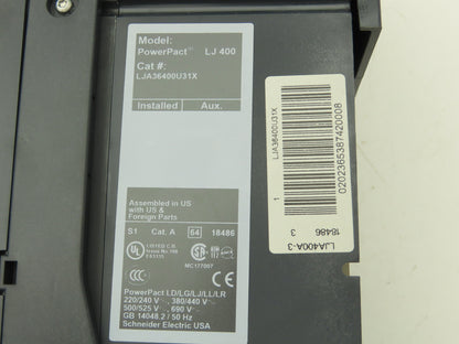 Schneider LJA36400U31X Square D Powerpact 400A Circuit Breaker 600V I-Line