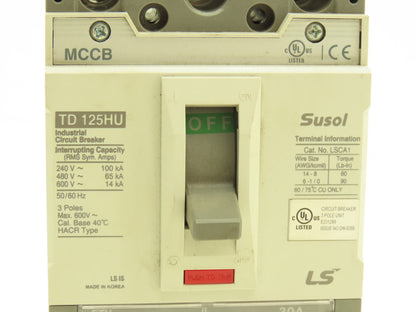 LS Susol TD 125HU-FTU 30A Circuit Breaker MCCB 3 Pole FTU 30A 600V