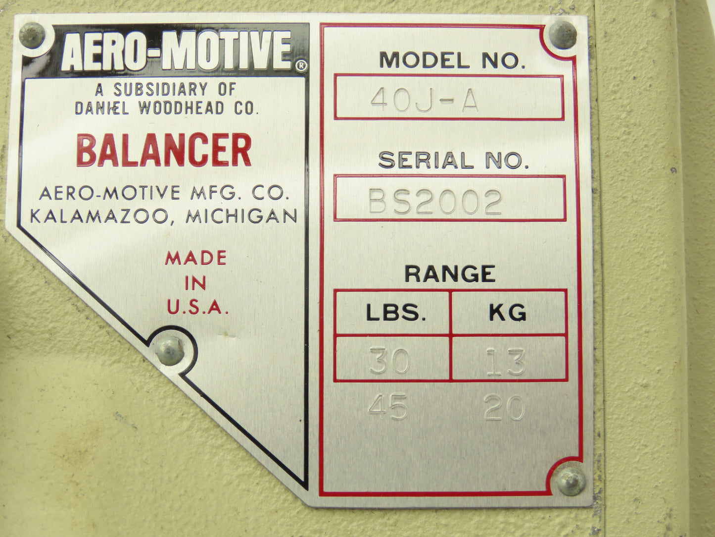 Aero-Motive 40J-A Tool Balancer 30 lb Capacity Spring Retracting