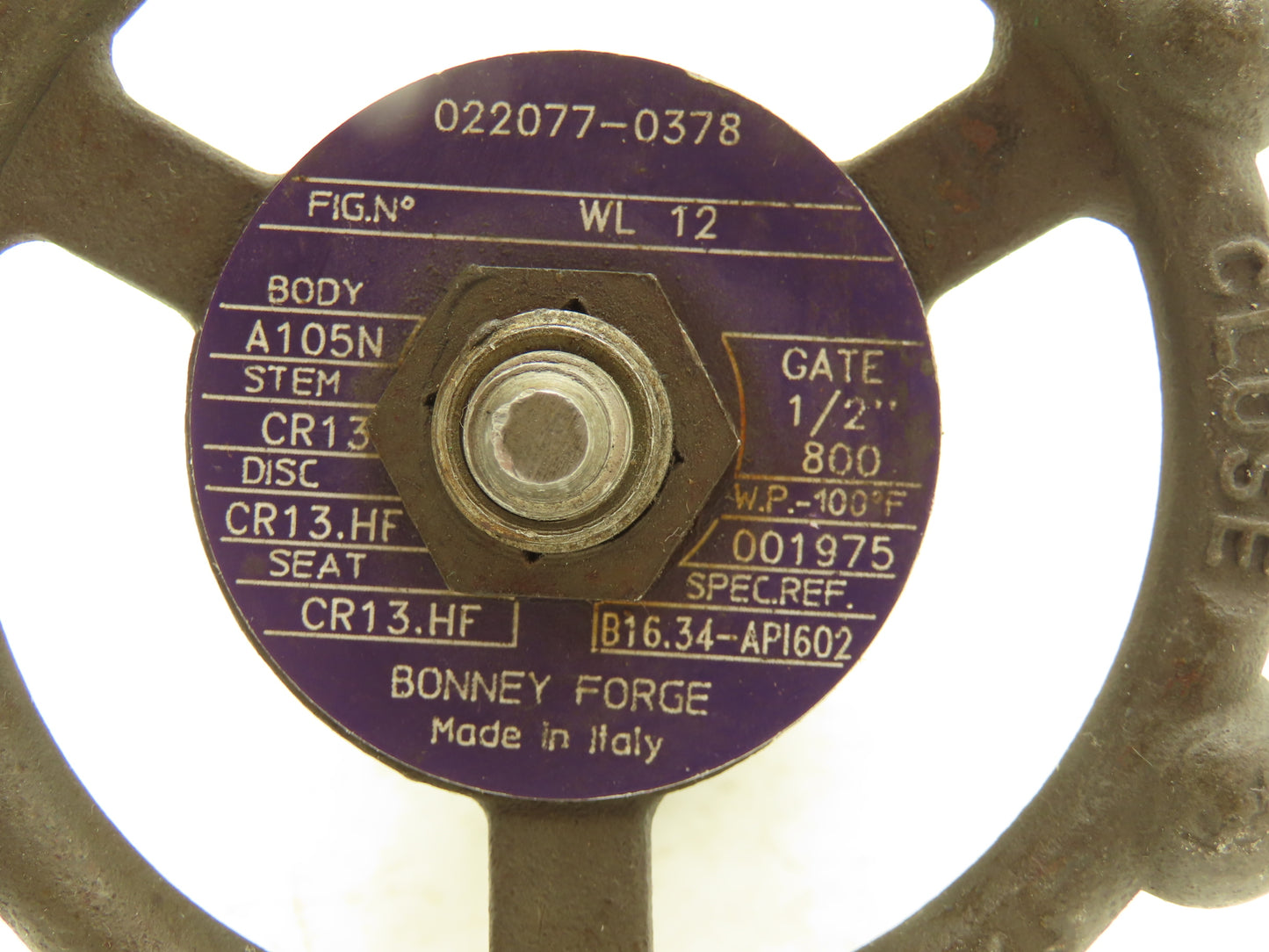 Bonney Forge WL-12-T Gate Valve 1/2"x1/2" Weld Socket-NPT Forged Steel