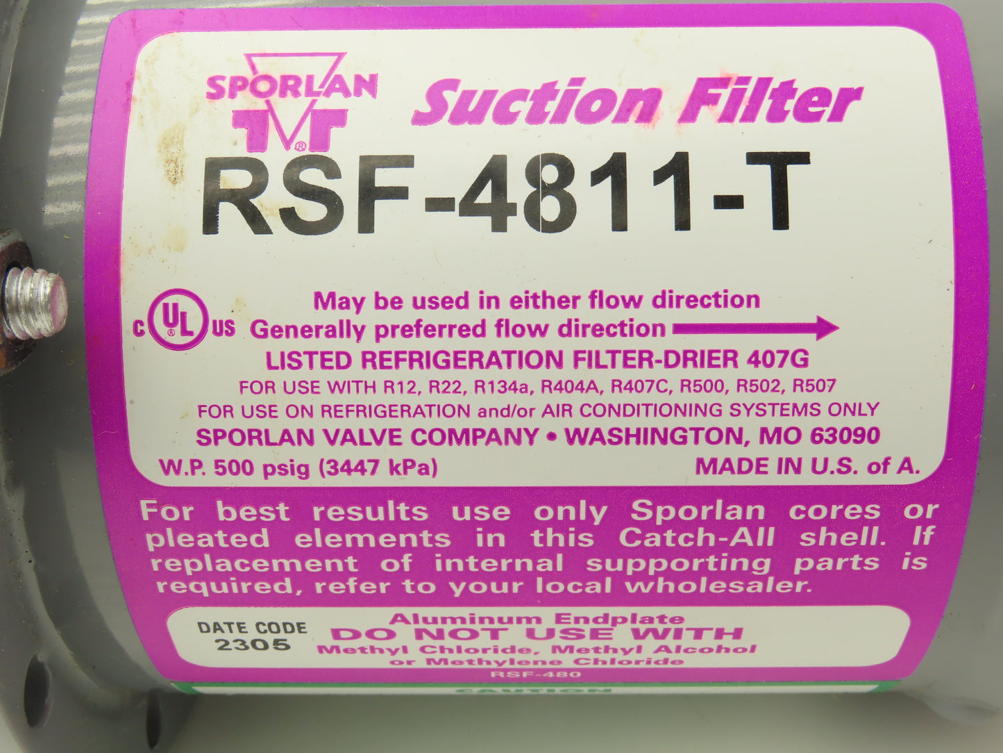 Sporlan RSF-4811-T Suction Line Filter Drier 1-3/8" ODF Solder Sweat 800510
