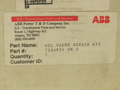 ABB Power T & D Co 72A4824 GR 2 Oil Valve Seal Repair Kit 	5-5/8" Diameter