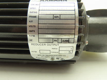 Baldor Axmann CAP 30MFD 40:1 Gearmotor 38rpm .25Hp 115V 1PH 20mm Hollow Shaft