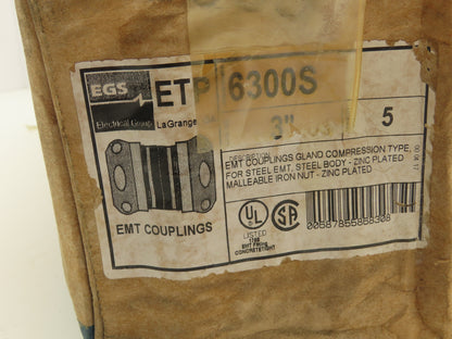 EGS ETP 6300S EMT 3" Coupling Gland Compression Steel Body Zinc Plated  Box of 5