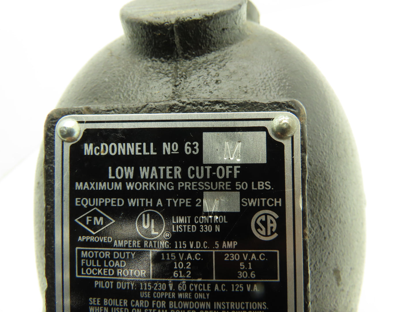 ITT McDonnell & Miller 63M Low Water Cut-Off Float Switch Valve 1"NPT 115/230V