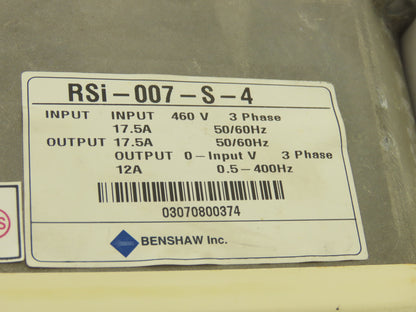 Benshaw RSI-007-S-4 Variable Speed VFD AC Drive 7.5Hp 460V 3PH S Series