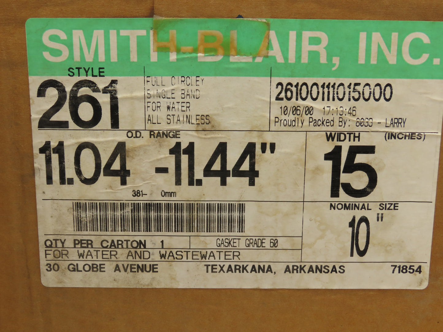 Smith Blair 26100111015000 Stainless Steel Pipe Repair Clamp 10" 4-Bolt 15" Wide