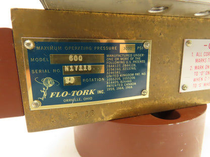 Flo-Tork 600 Hydraulic Rotary Actuator 90° Rotation 3000 PSI