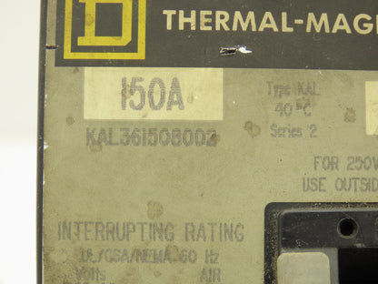 Square D KAL36150 Molded Case Circuit Breaker 150 Amp 3 Pole 600V Type KAL