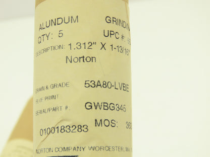 Norton Abrasives GWBG345 Alundum Grinding Wheel 1.312 x 1-13/16"x 5/8" Lot of 15